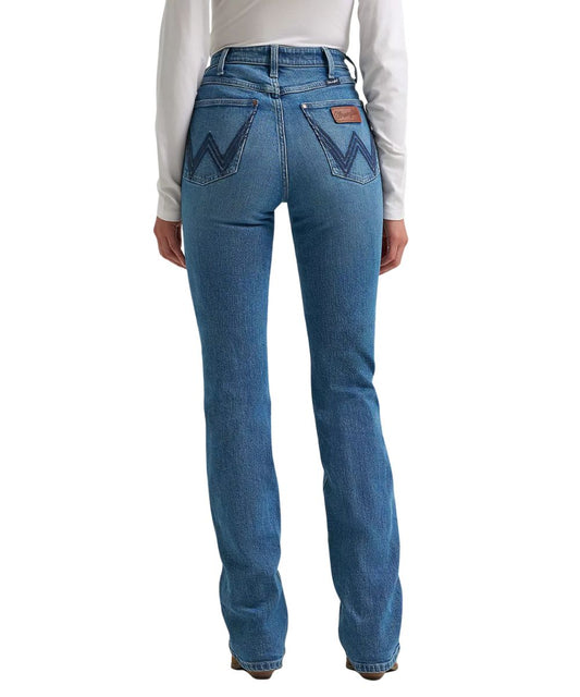 Back view of the women's retro boot cut jean in a medium wash