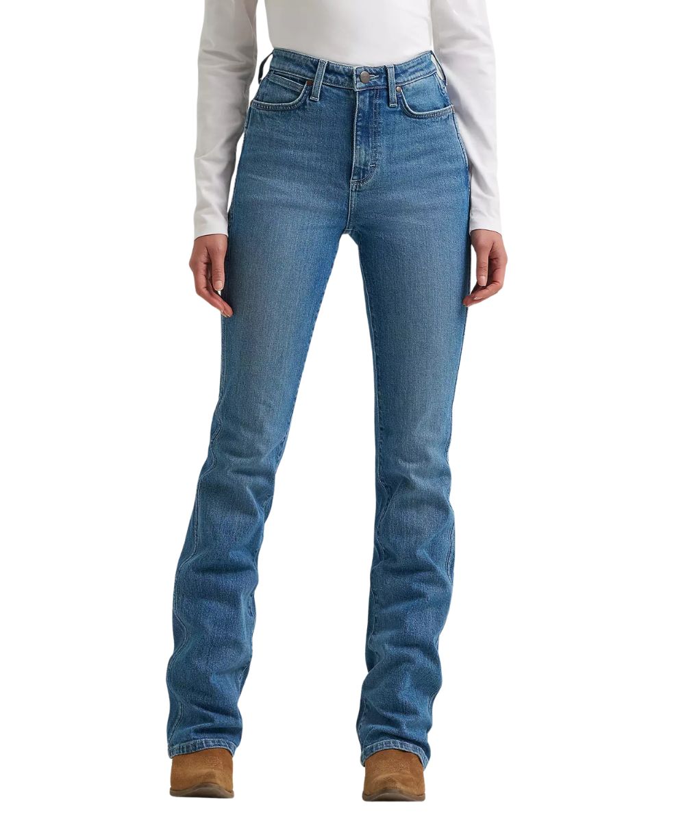 Front view of the women's retro boot cut jean in a medium wash