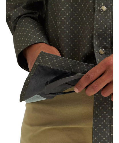 Close-up view of the microfiber lens cloth hidden in the hem for on-the-go cleaning