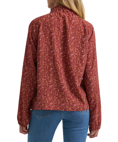 Back view of the women's floral print burgundy princess blouse