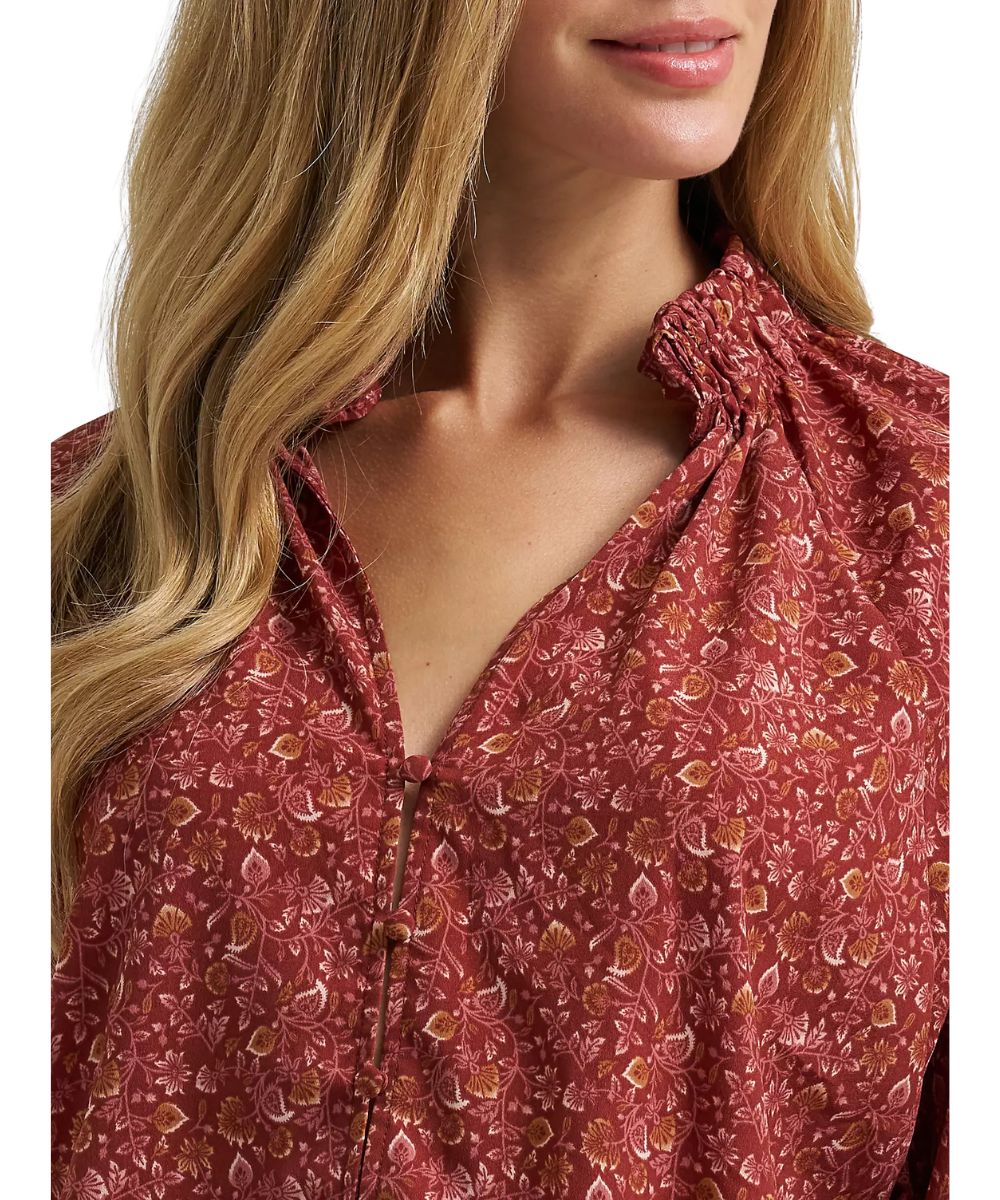 Close-up view of the floral print