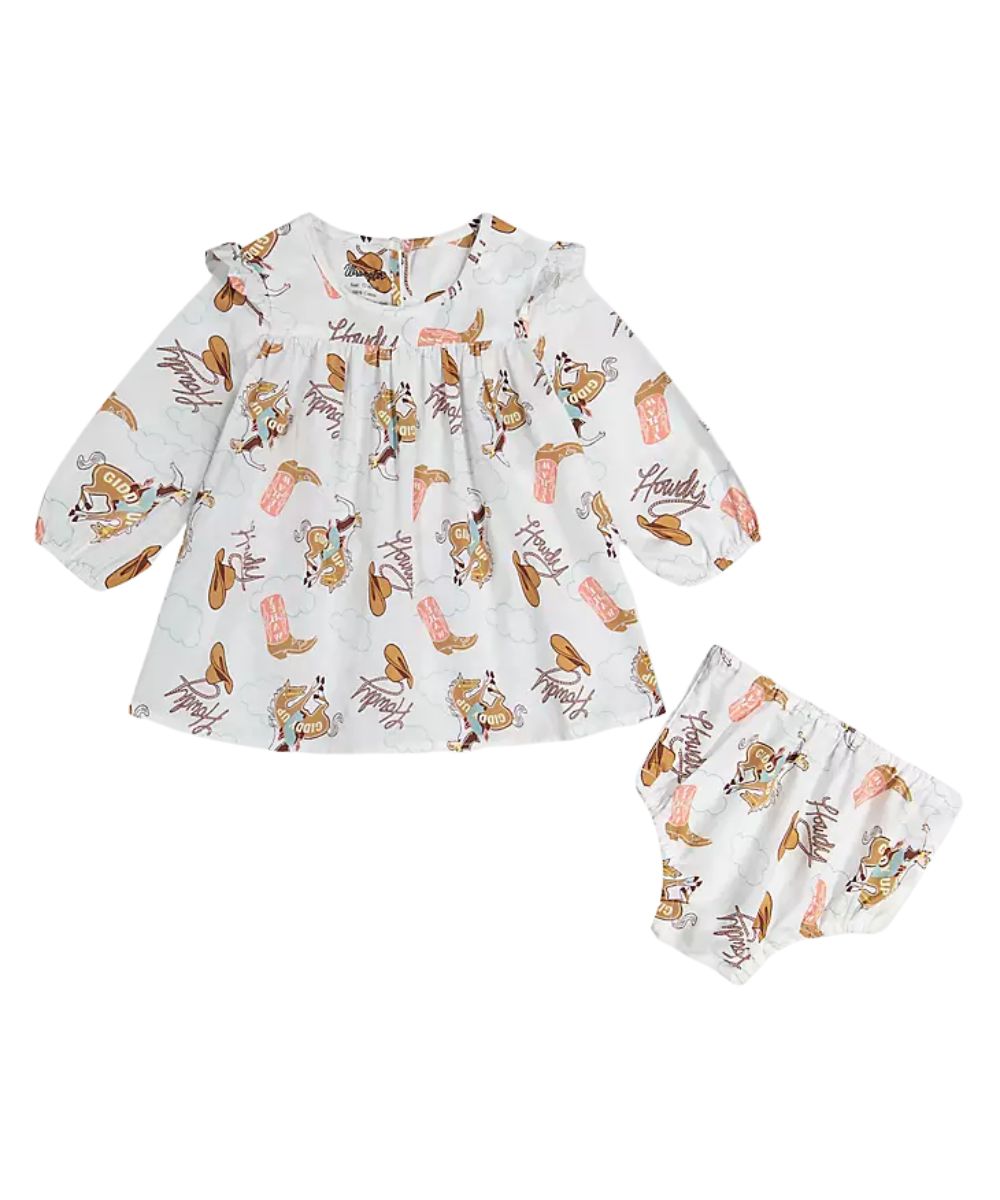 Wrangler Little Girls' White Printed Ruffle Dress