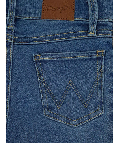 Close-up view of the logo stitched back pockets
