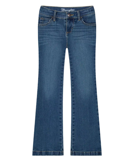 Front view of the girl's ada bespoke boot cut jean in a medium wash 