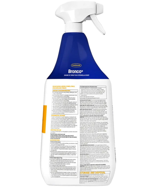 Back view of the Farnam Bronco Equine Fly Spray in a 32 oz. spray bottle