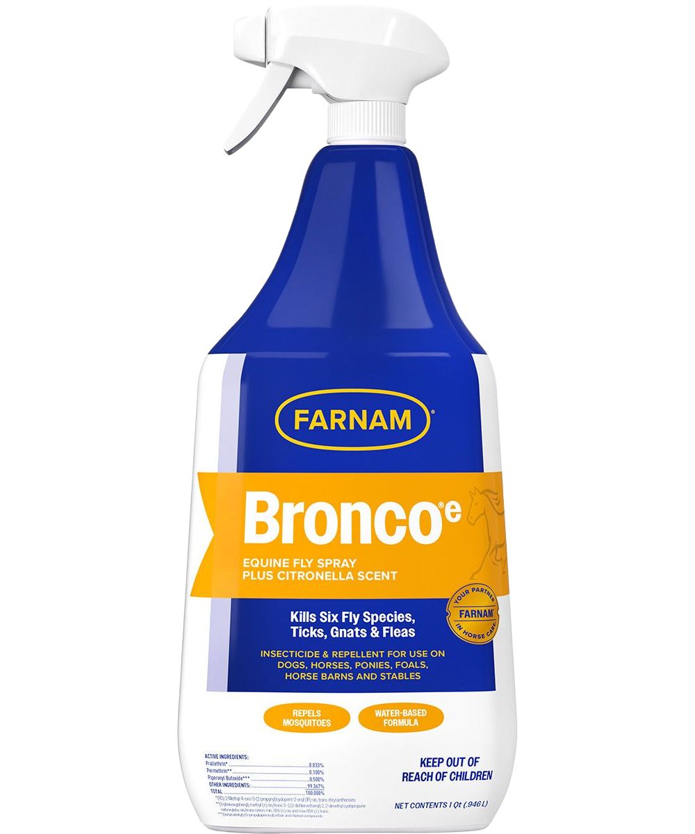 Front view of the Farnam Bronco Equine Fly Spray in a 32 oz. spray bottle