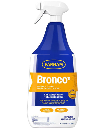 Front view of the Farnam Bronco Equine Fly Spray in a 32 oz. spray bottle