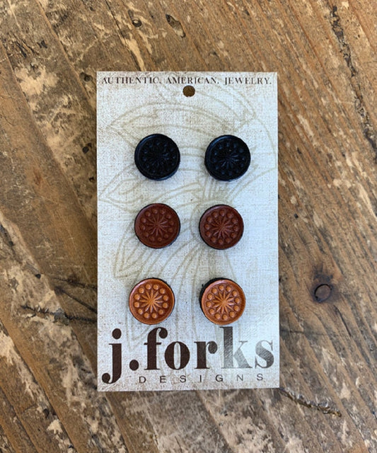 J. Forks Women's Leather Stud Earrings
