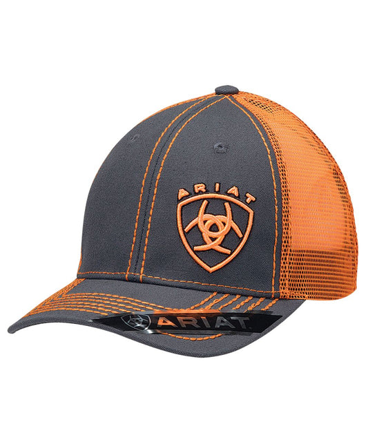 Men's Grey Cap With Neon Orange Logo Embroidery And Stitching