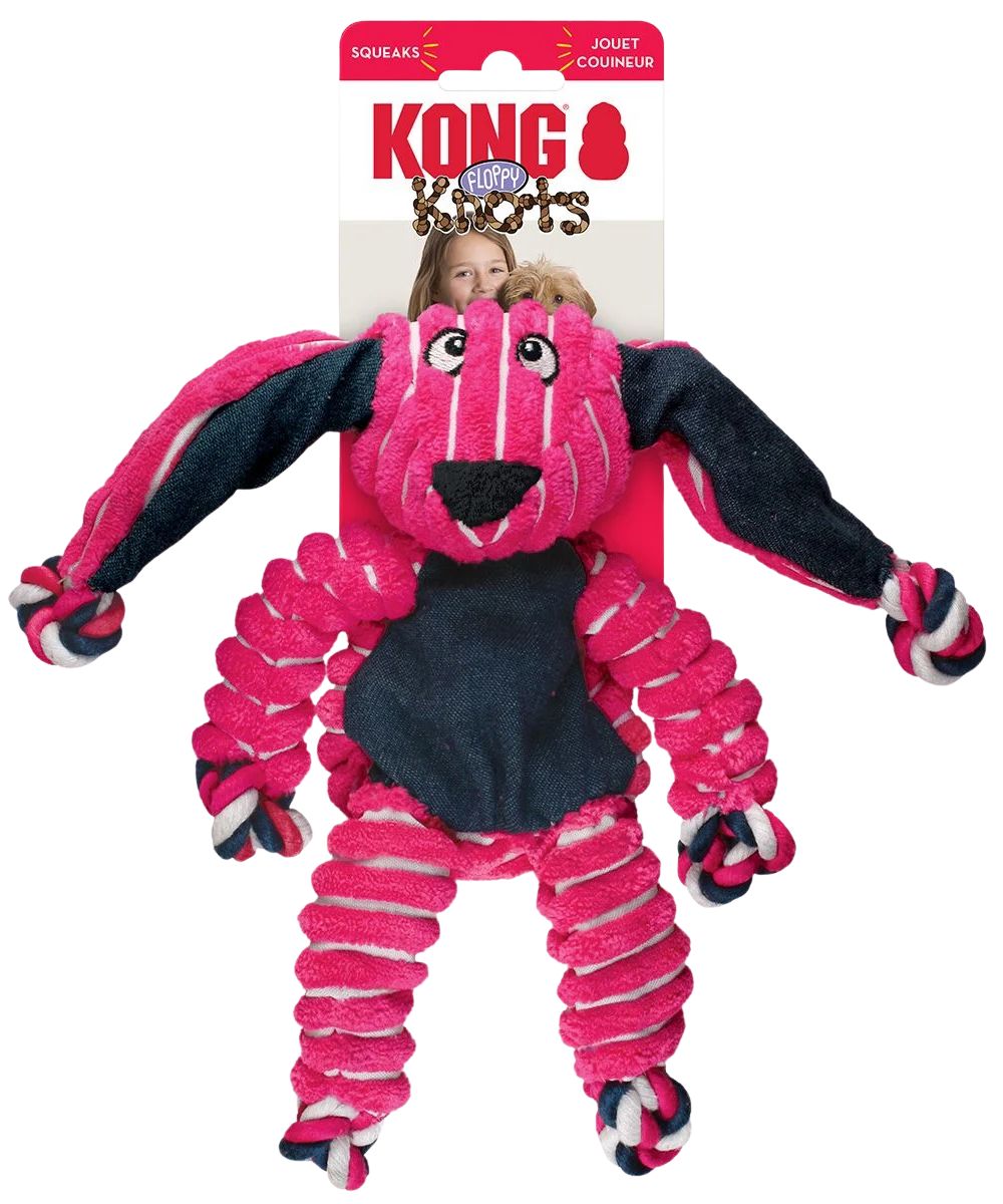 Pink bunny Kong Floppy Knots dog toy