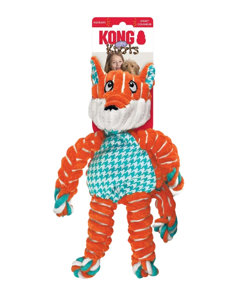 Orange fox Kong floppy knots dog toy