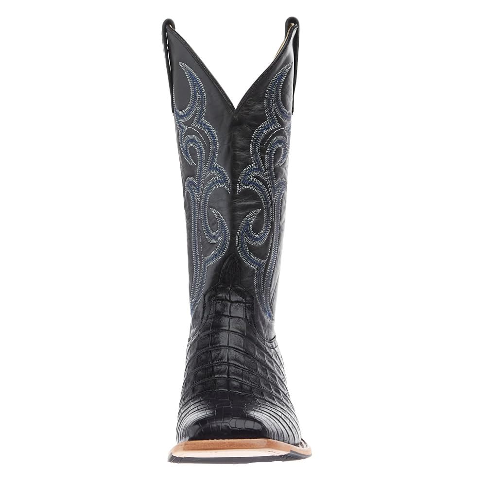 Horse Power Mens Top Hand Black Caiman 13in Black Pull Up Top Western Boots