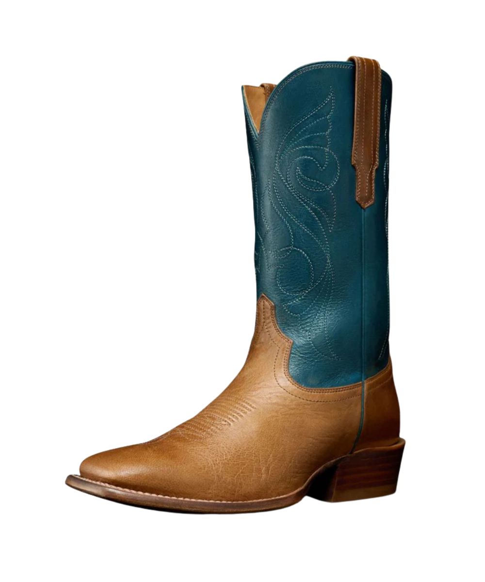 Left angled view of the women's 11" western boot featuring the stacked leather riding heel with a spur ledge
