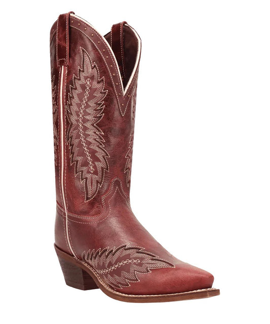 Women's 12" Leather Fashion Boot Featuring Contrast Western Stitching And White Piping