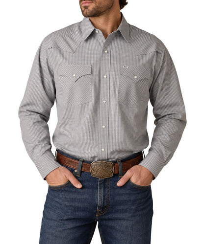 Men's Long Sleeve Pro Western Snap Shirt Featuring A Grey Check Plaid Print