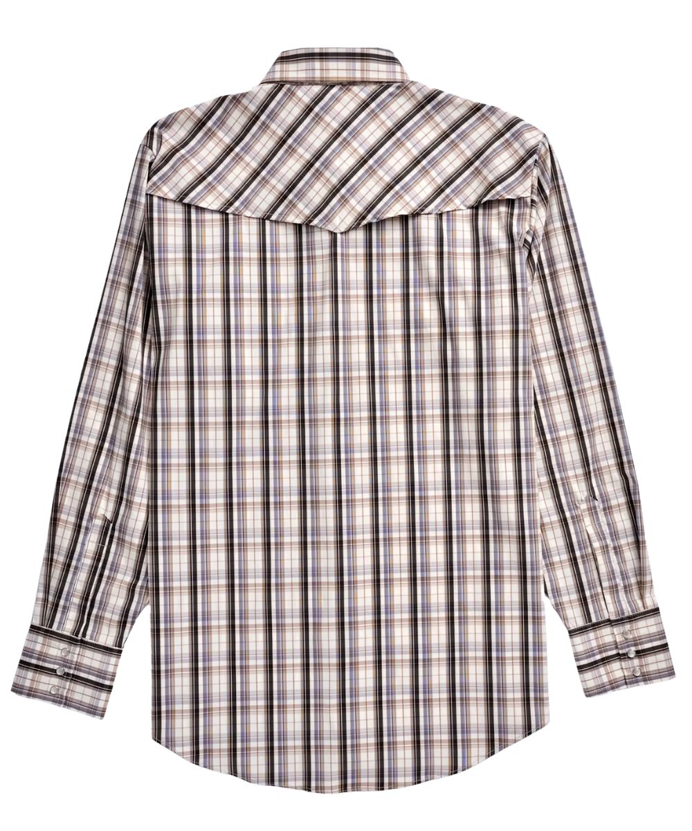 Back View Of The Men's Pro Plaid Snap Shirt With A Mesh Lined Vented Back Yoke