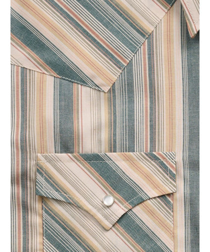 Close-up view of the ecru textured stripe print