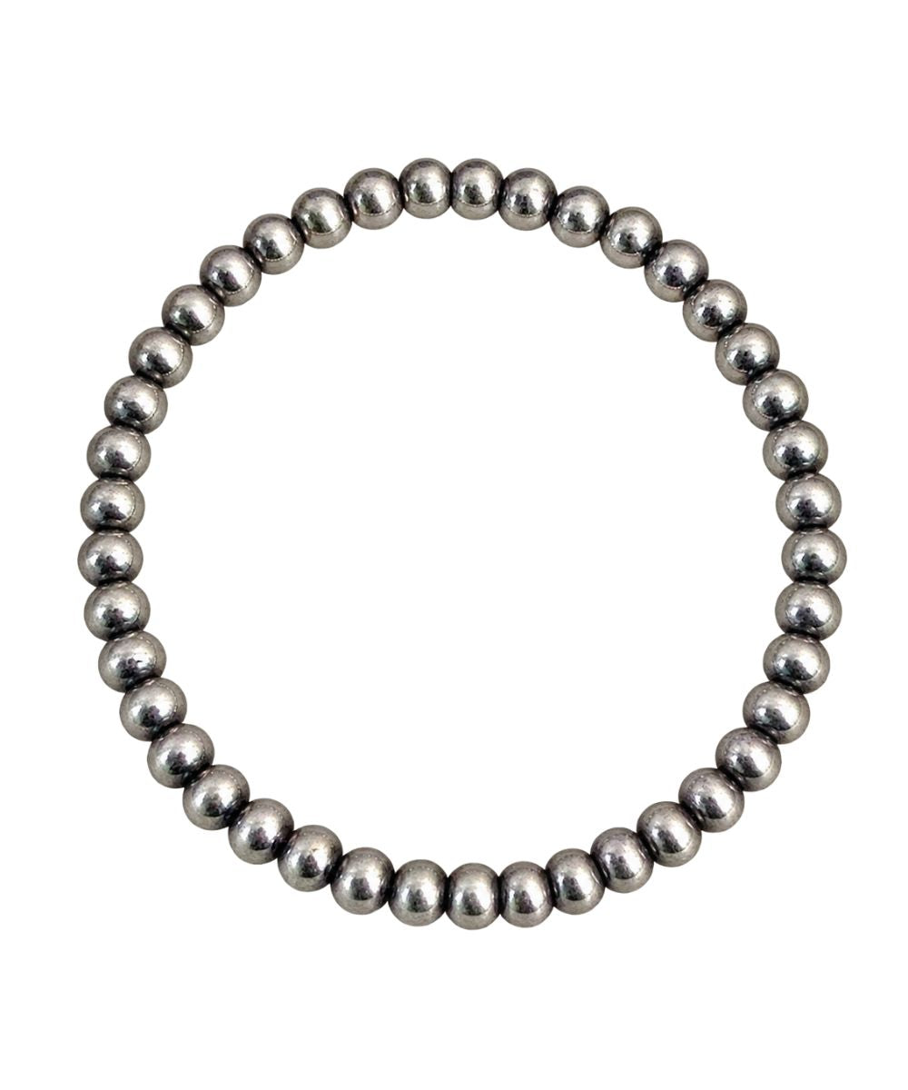 Flat view of the women's 4mm sterling pearl stretch bracelet by Z Bars Jewelry