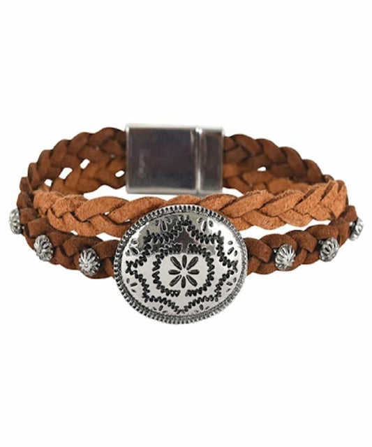 Trenditions Women's Justin Braided Leather Bracelet With Concho