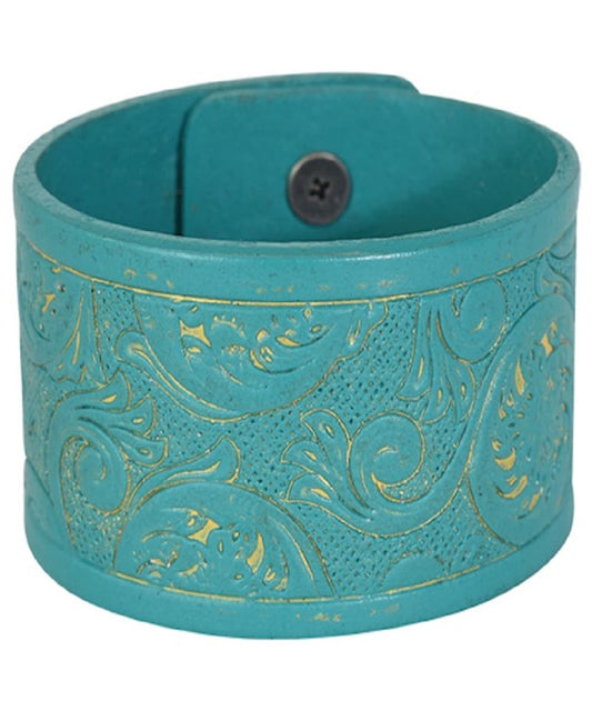 Trenditions Women's Justin Turquoise Tooled Leather Cuff