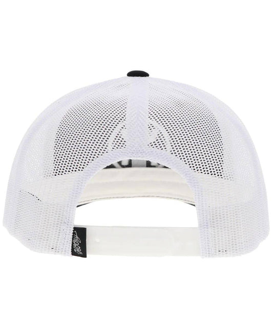 Back view of the black & white Hooey O-Classic Cap featuring an adjustable snapback closure