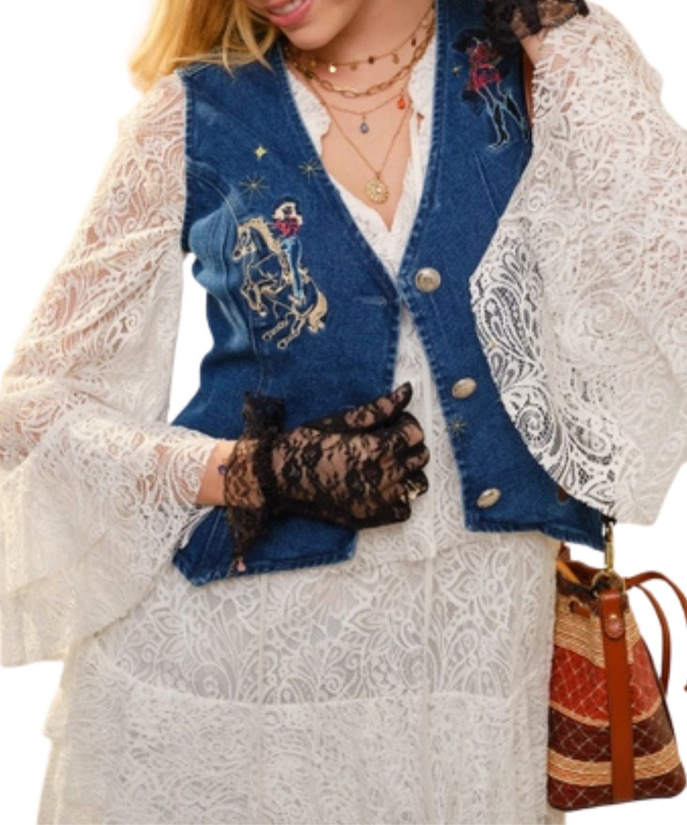 Women's Denim Vest With A V-Neckline And Cropped Length