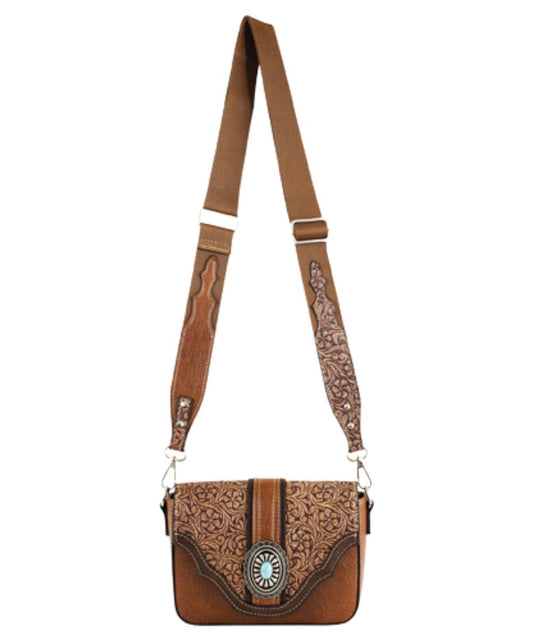 Women's tan floral embossed small crossbody purse