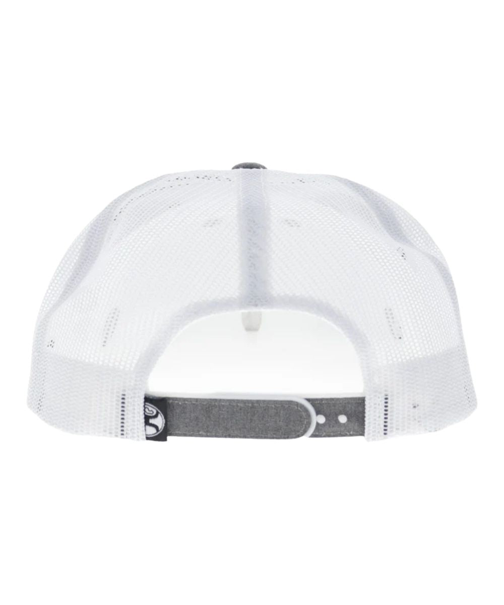 Back view featuring the white mesh and adjustable snapback closure, one size fits most