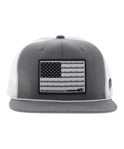 Front view of the 6 panel construction Liberty Roper Trucker Cap featuring the high-profile fit and hybrid bill