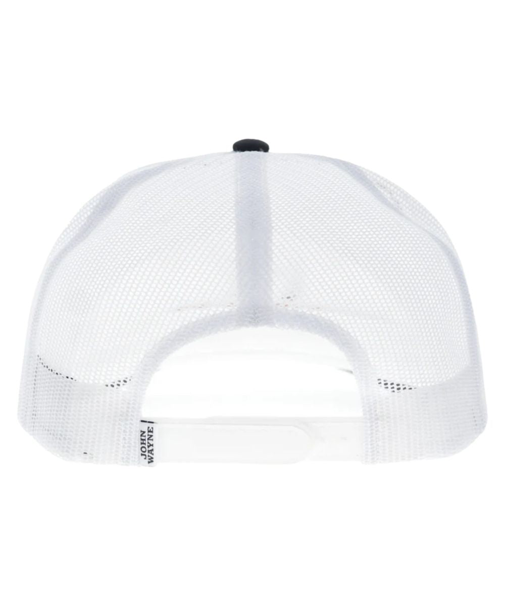 Back view of the white mesh back featuring the adjustable snapback closure, one size fits most