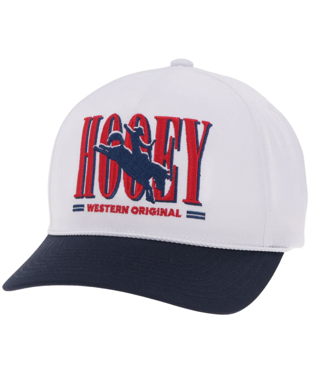 Left angled view of the unisex white wild ride cap
