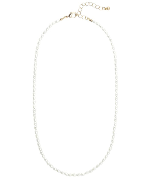 Flat view of the 16" ivory pearl beaded necklace by Canvas Style