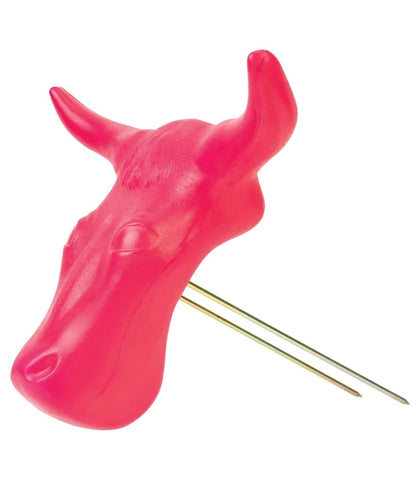Pink plastic steer head roping dummy with removable hay bale spikes