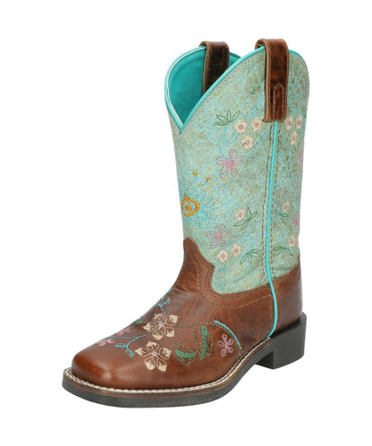 Distressed Brown Waxed Leather Vamp And A Turquoise Leather Shaft