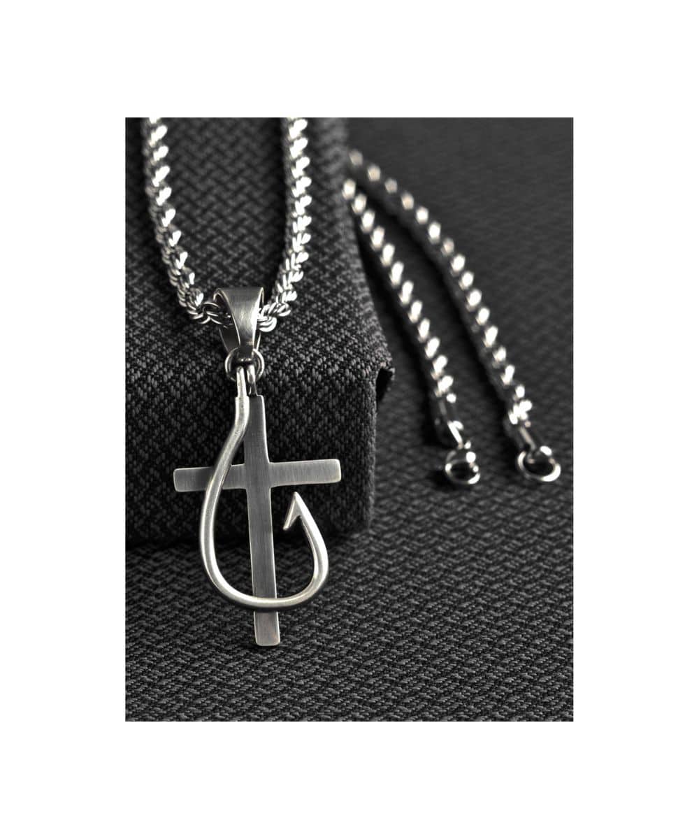 M&F Western Men's Twister Cross And Fish Hook Necklace