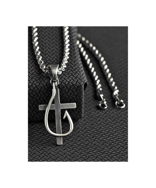 M&F Western Men's Twister Cross And Fish Hook Necklace