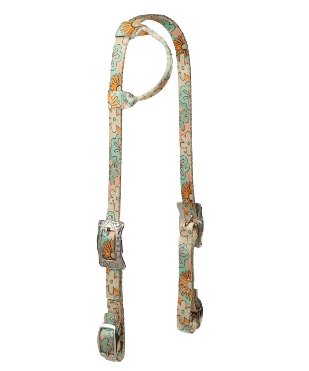 Weaver Sliding Ear Poly Headstall in retro flower print