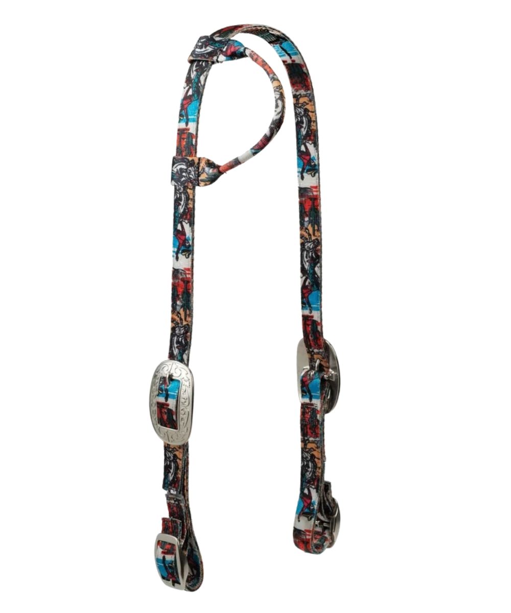Weaver Sliding Ear Poly Headstall in bucking bronc print