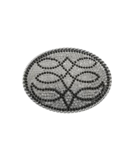 Women's Crystal Oval Belt Buckle With A Black Crystal Boot Stitch Design