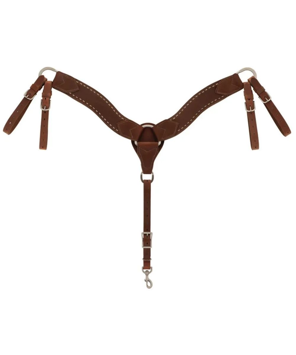 brown breast collar with deerskin buckstitching