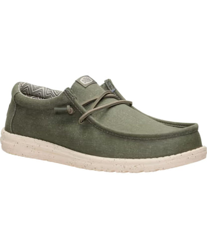 Right angled view of the men's tea leaf/parchment wally stretch canvas shoe