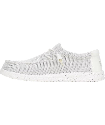 Left side view of the men's storm white wally stretch sox shoe