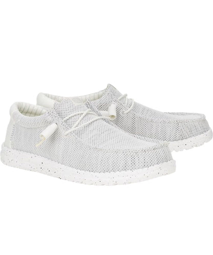 Right angled view of the men's storm white mesh wally sox shoe