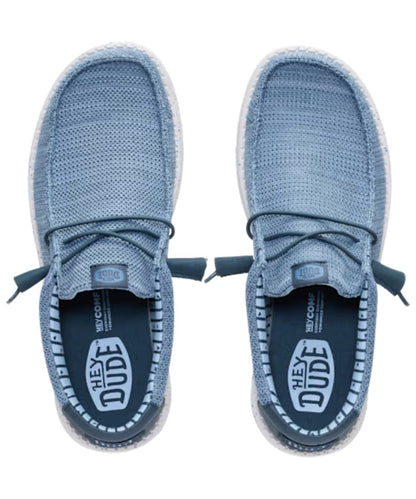 Aeriel view of the men's dark slate shoe featuring easy-on system with elastic laces and the moc toe