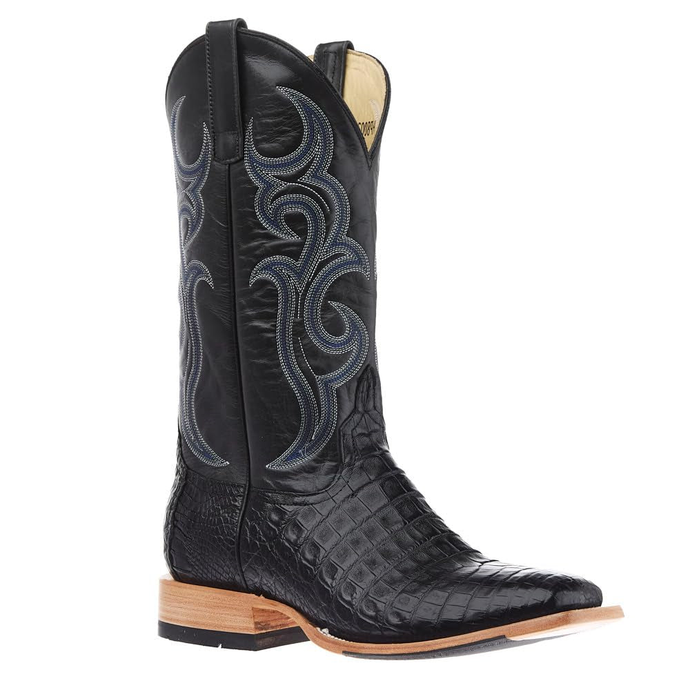 Horse Power Mens Top Hand Black Caiman 13in Black Pull Up Top Western Boots