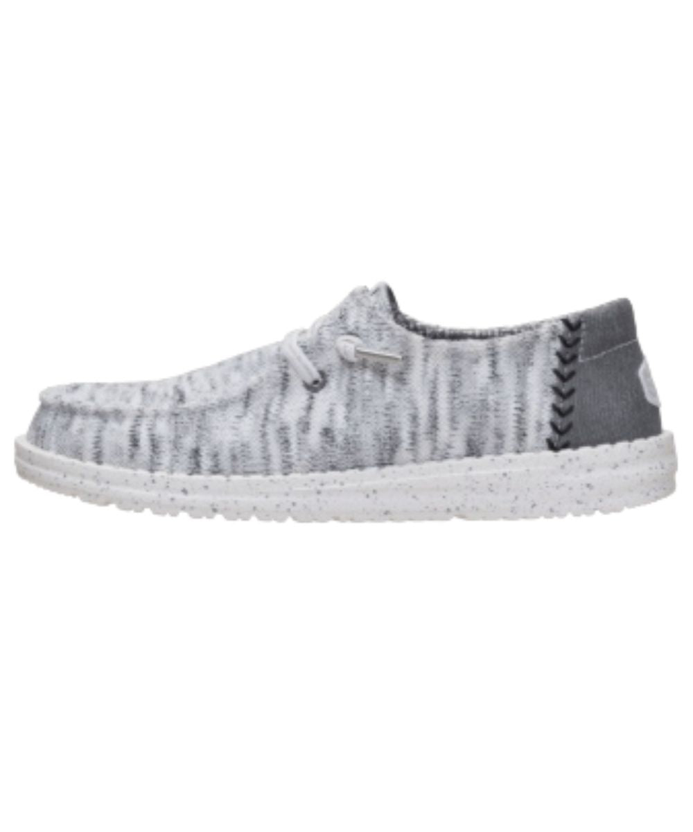 Left side view of the women's grey wendy knit shimmer shoe