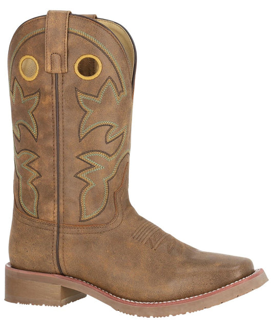 Right angled view of the men's 11" western brown distressed leather boot