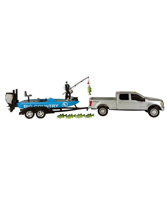 Toy Set Includes Fish, Fisherman, Fishing Poles, Life-Vest, Boat, Trailer, And Truck