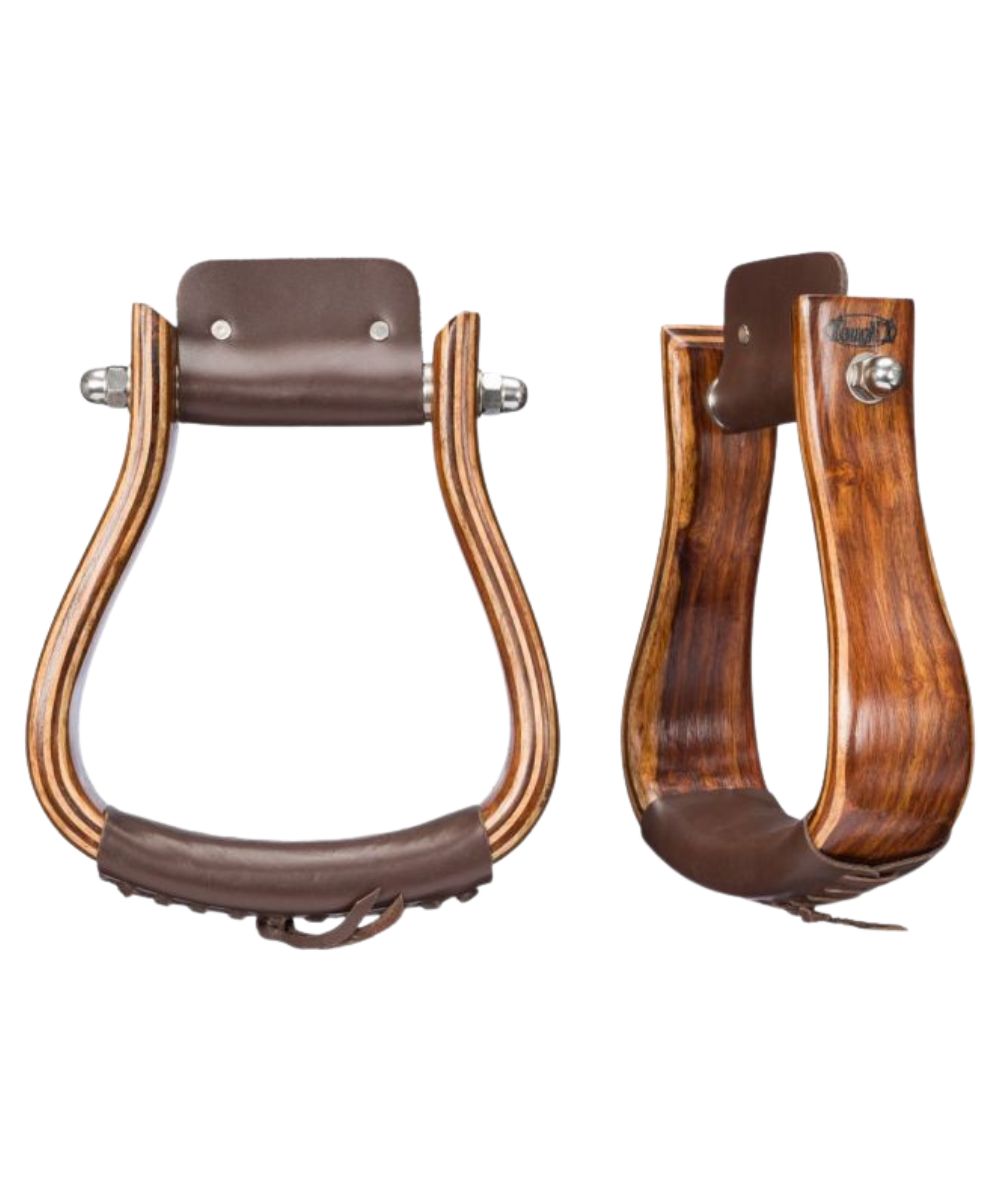 Tough1 Mahogany Wood Stirrups with a polyurethane protective coating