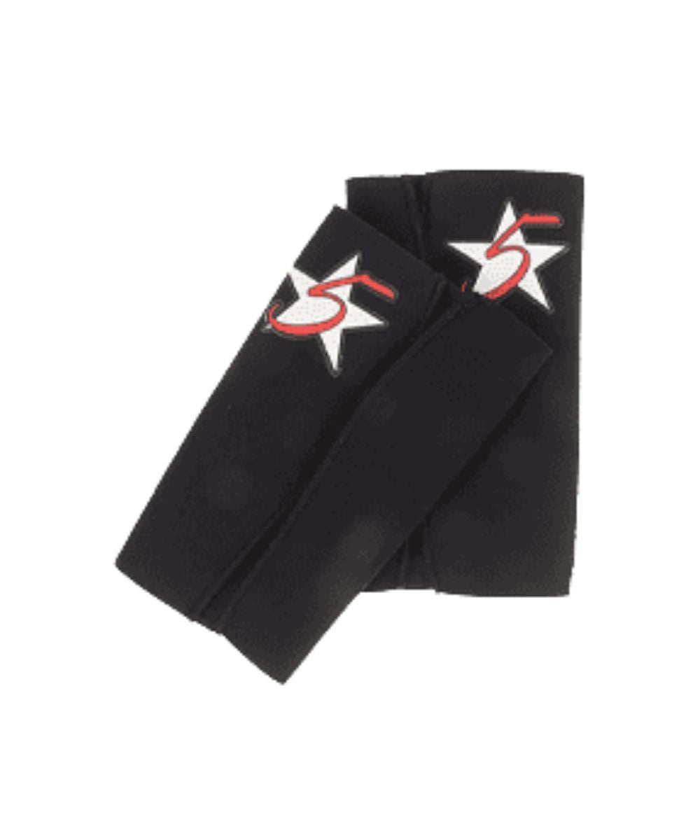 Flat view of the black L/XL neoprene shin guards for barrel racing